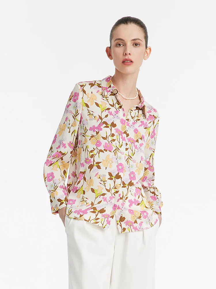 19 Momme Mulberry Silk Floral Printed Women Shirt