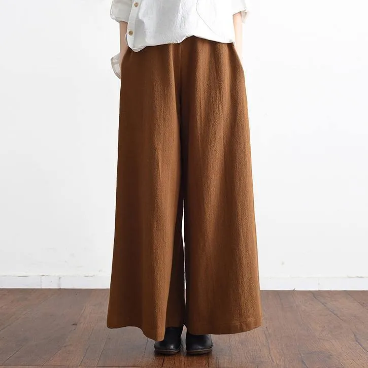 2018 spring casual linen women pants elastic waist loose fashion wide leg pants