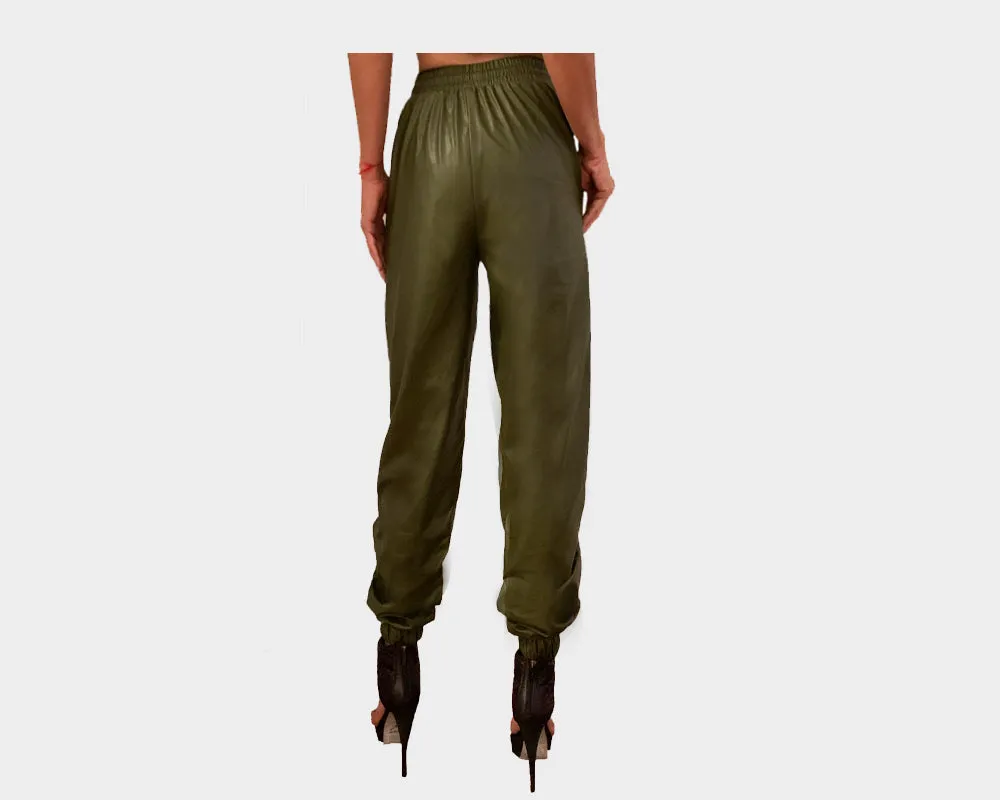 3 Deep Green Vegan Leather Weekender Pants - The Bond Street