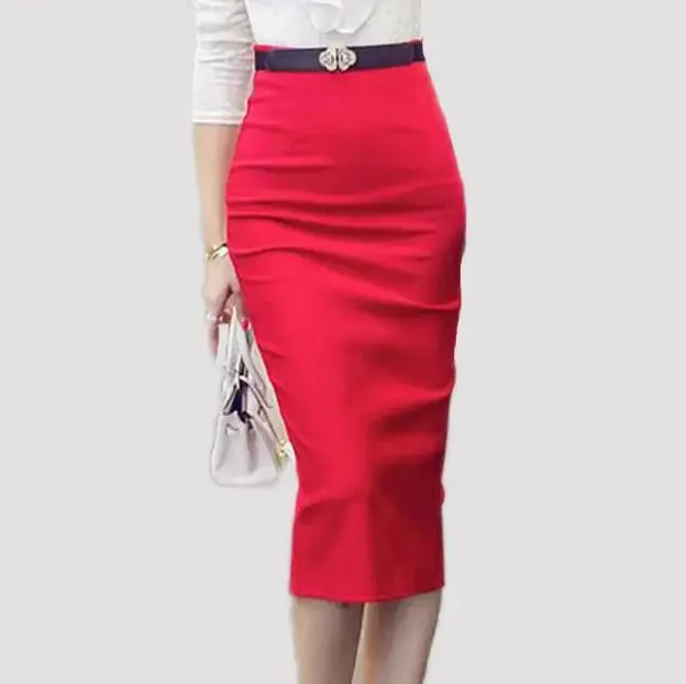 5XL Plus Size Women Pencil Skirts Autumn 2017 Elegant High Waist Bodycon Skirt Korean Fashion Elastic Work Office Skirt