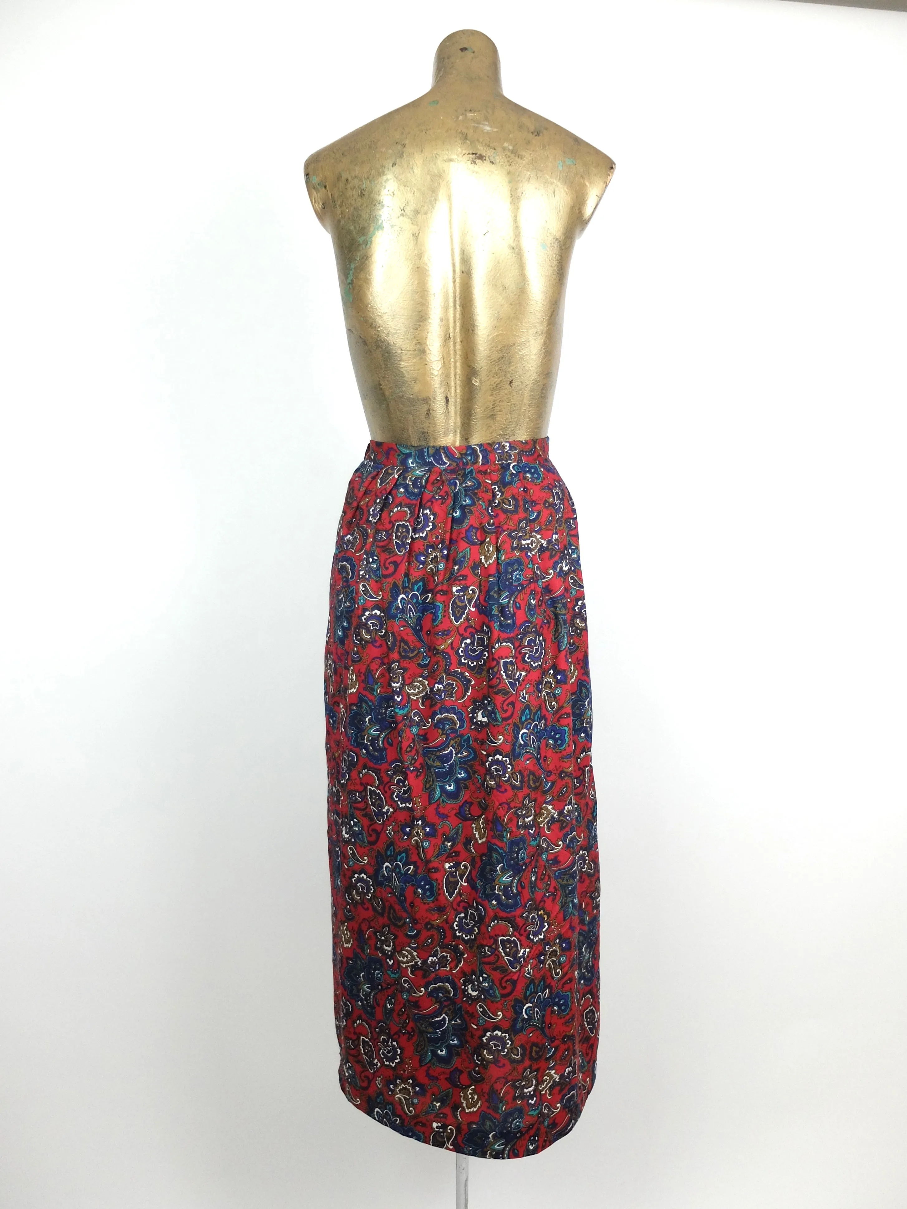 70s Psychedelic Bohemian Paisley Print High Waisted Full Circle Maxi Skirt