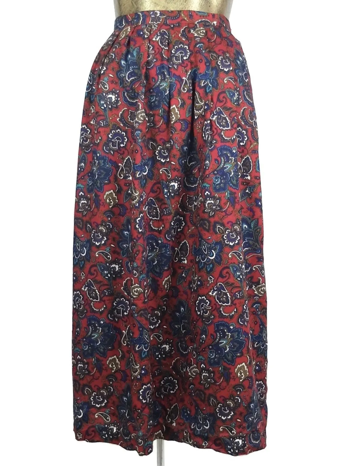 70s Psychedelic Bohemian Paisley Print High Waisted Full Circle Maxi Skirt