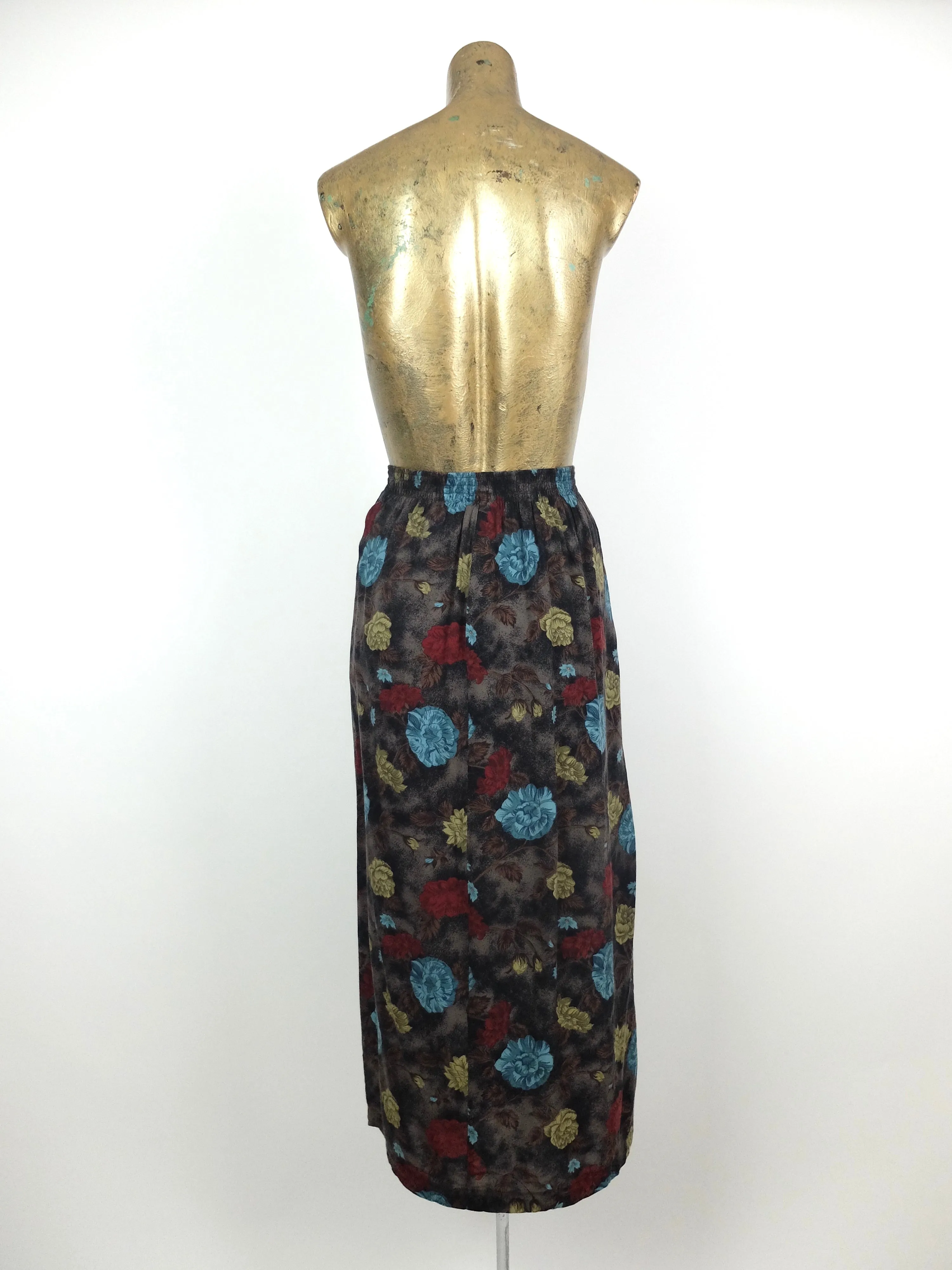 80s Bohemian Floral High Waisted Circle Maxi Skirt