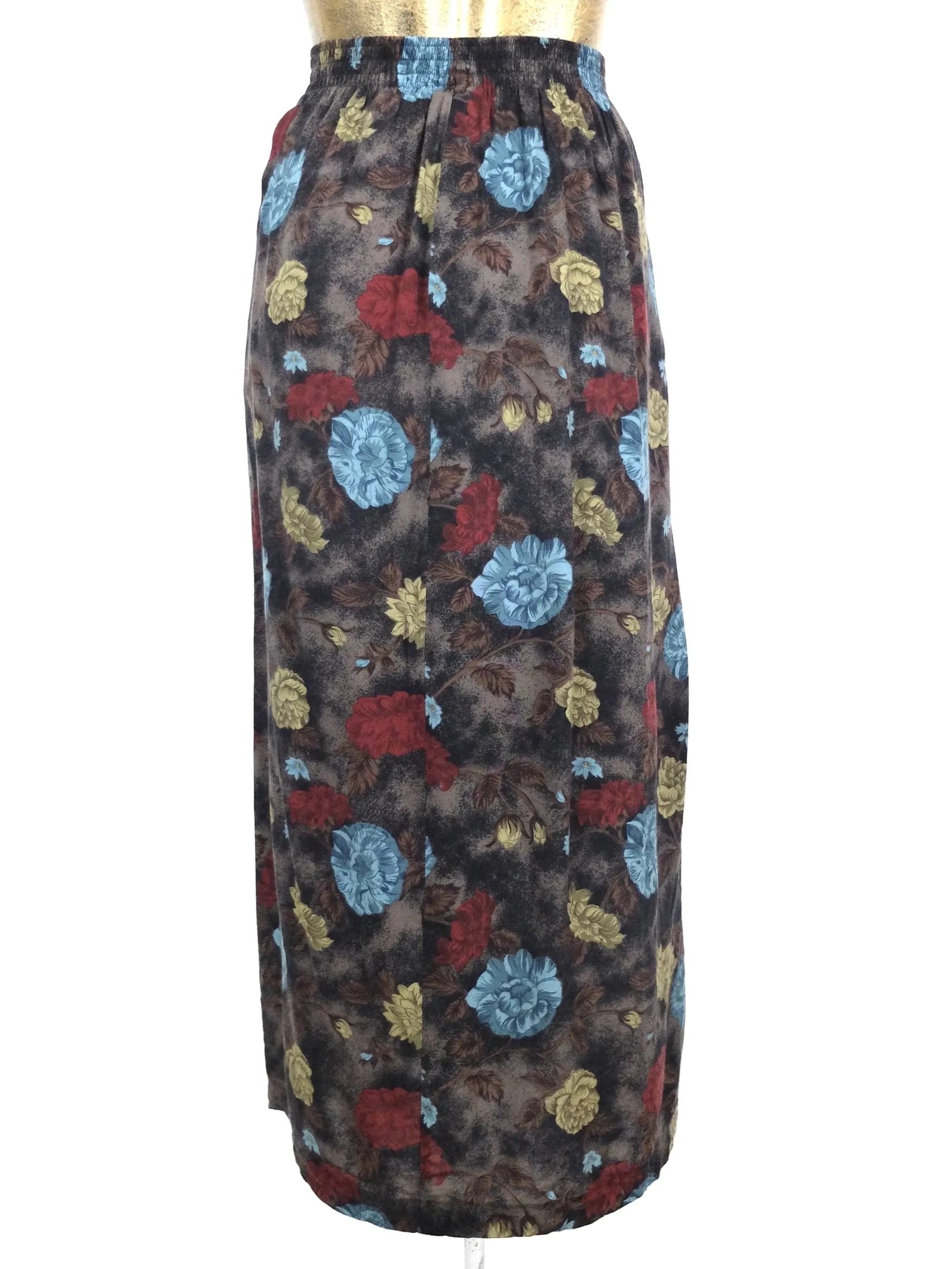 80s Bohemian Floral High Waisted Circle Maxi Skirt