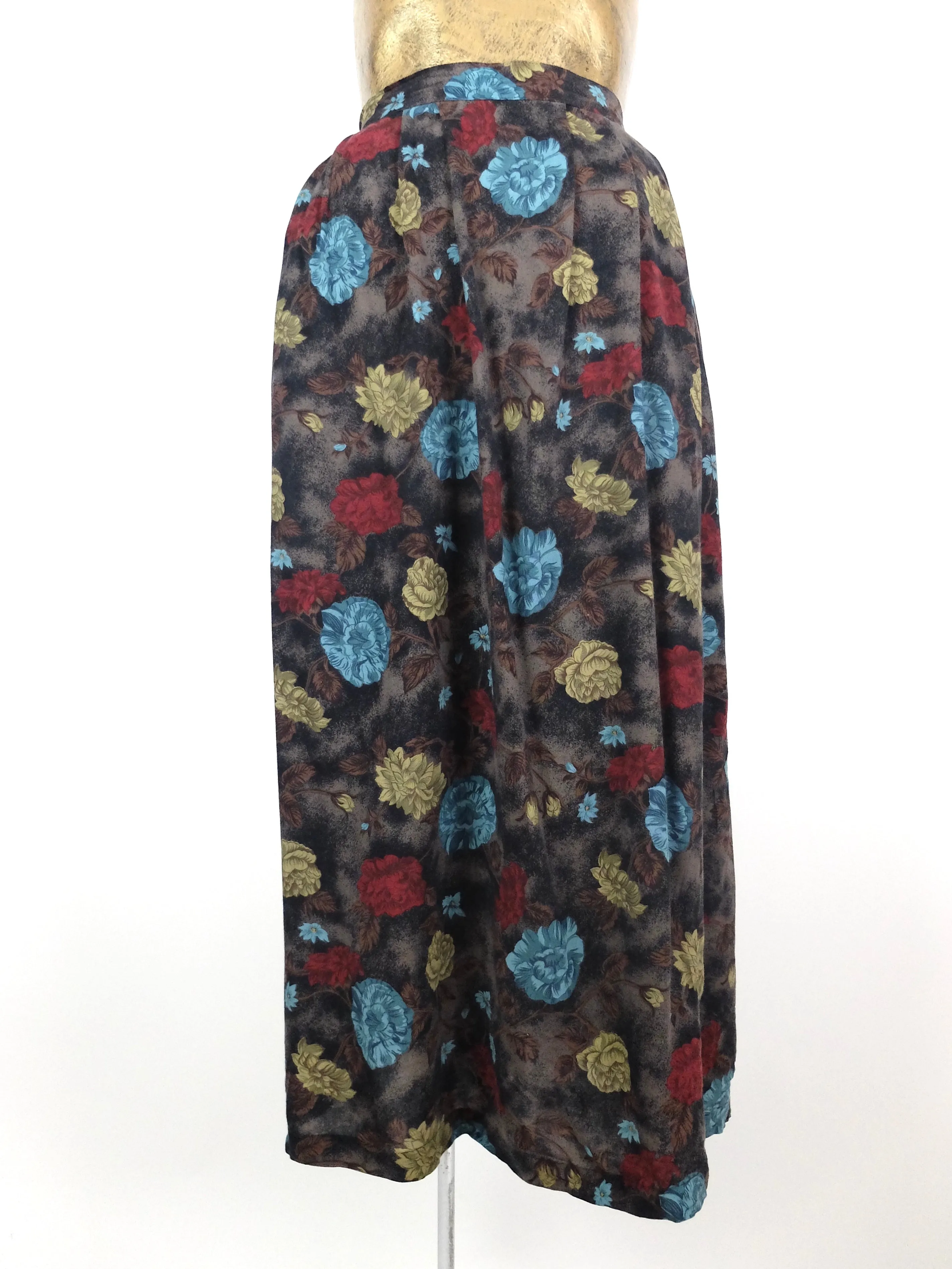 80s Bohemian Floral High Waisted Circle Maxi Skirt