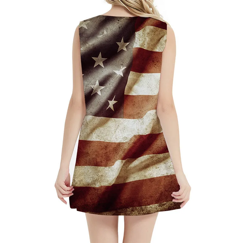 American Flag Dress Women Graffiti Halter Sleeveless Vintage Bodycon Dress Usa 3d Print Gothic Vestido Sexy Womens Clothing