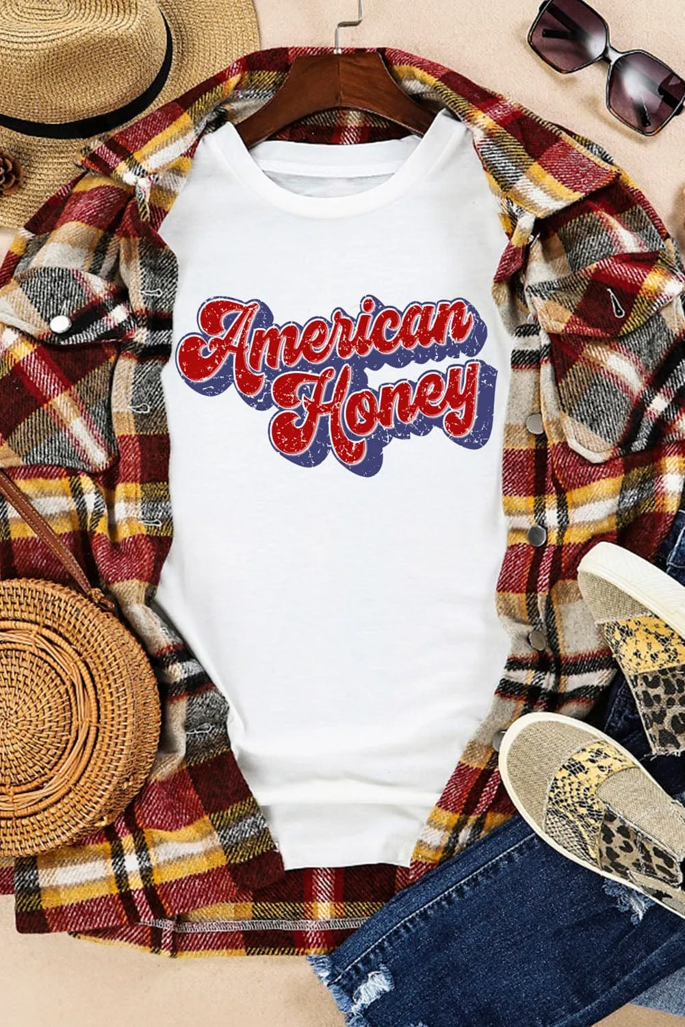 American Honey Distressed Graphic Tee - White