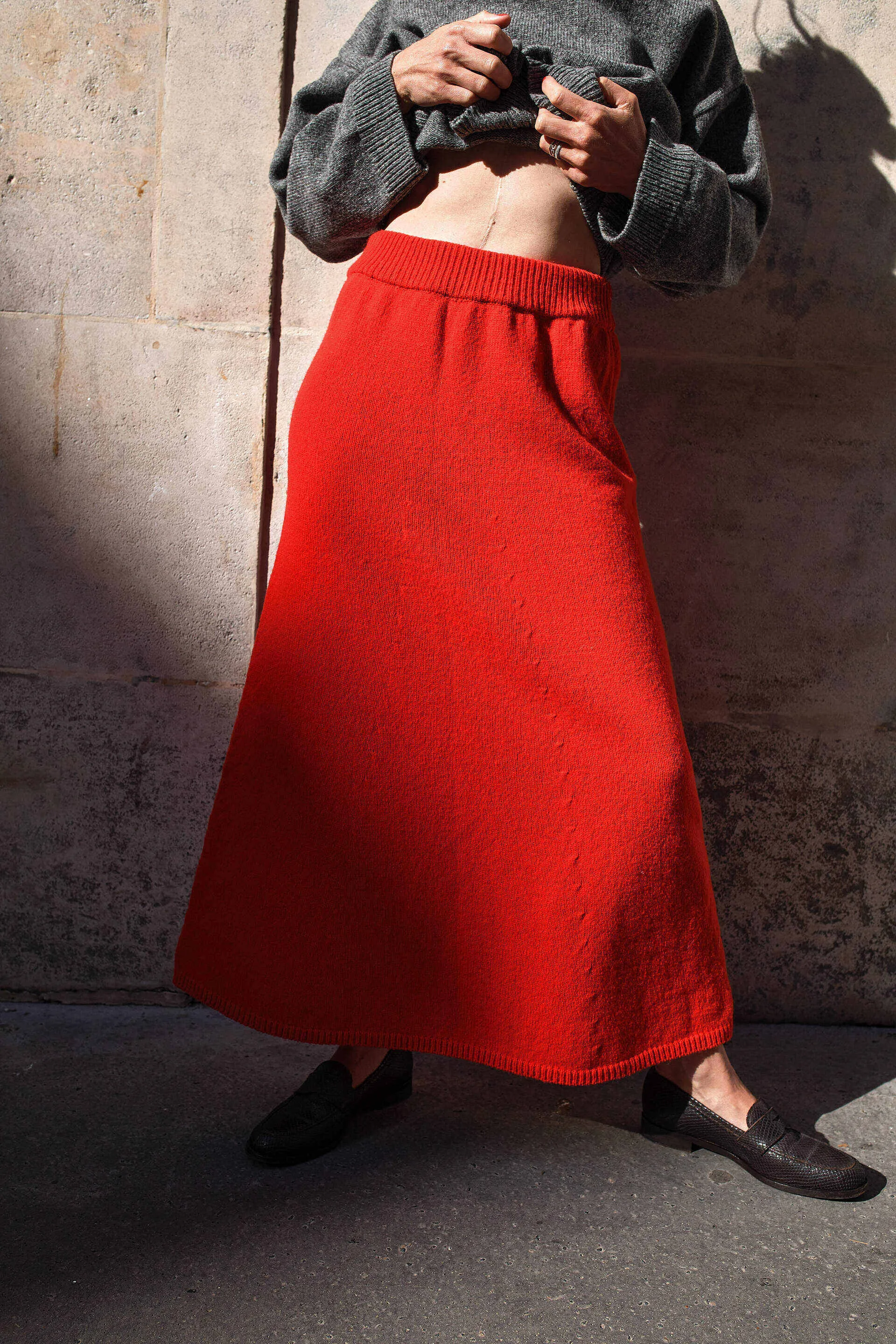 AUGUSTINE Flare Skirt in Merino Wool - Red