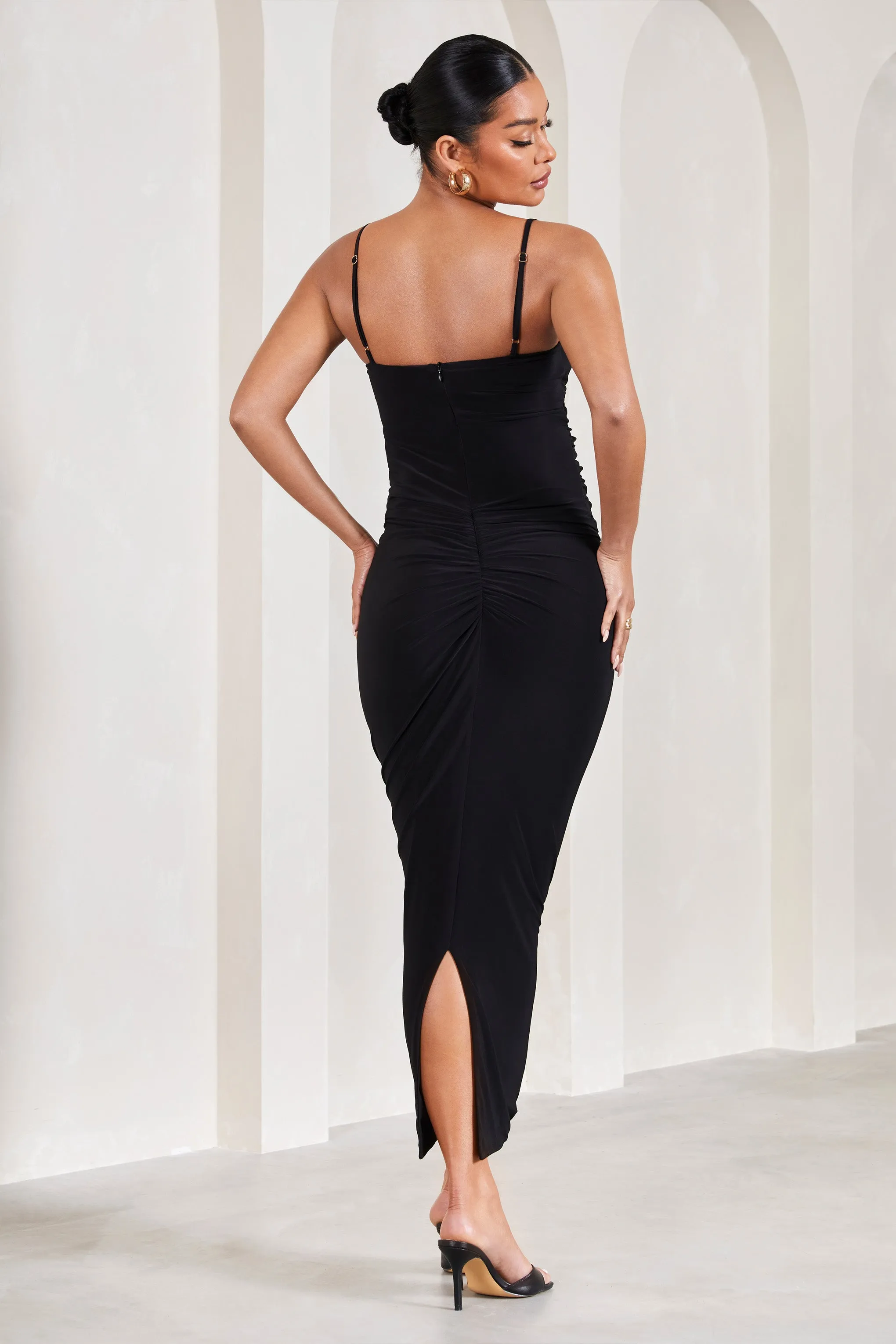 Azalea | Black Strappy Square-Neck Maternity Maxi Dress