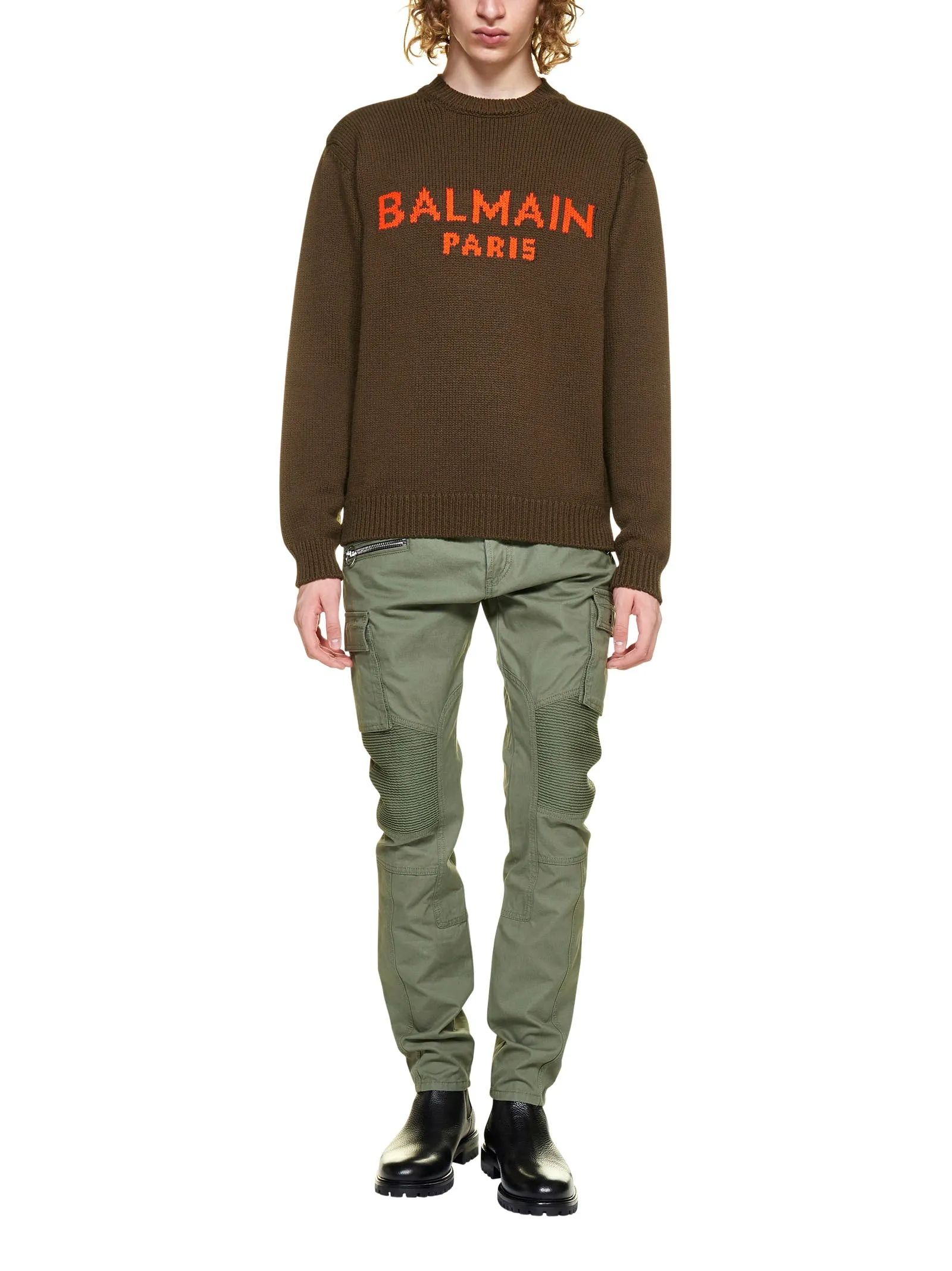 Balmain Logo Intarsia Knit Crewneck Jumper