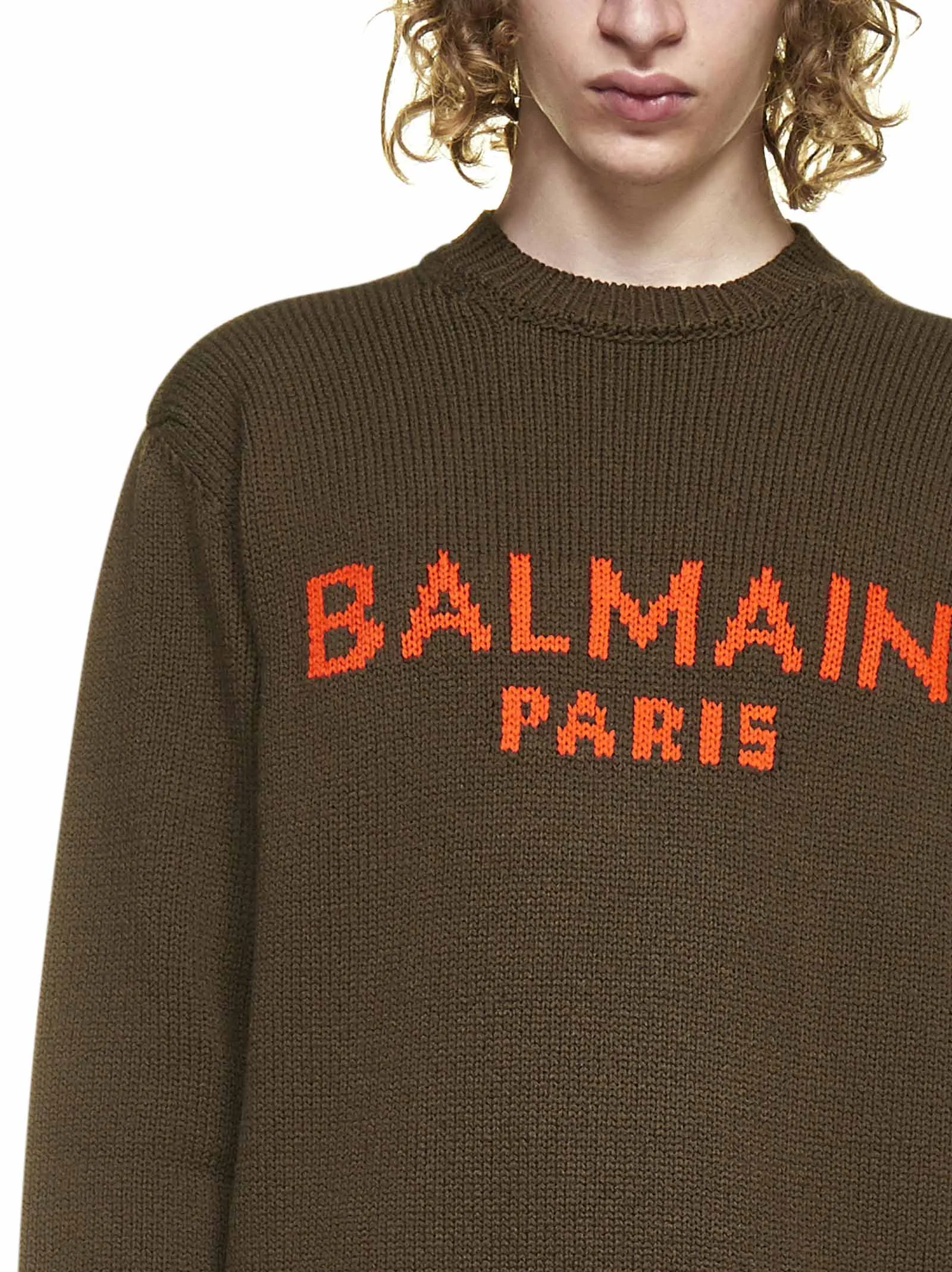 Balmain Logo Intarsia Knit Crewneck Jumper