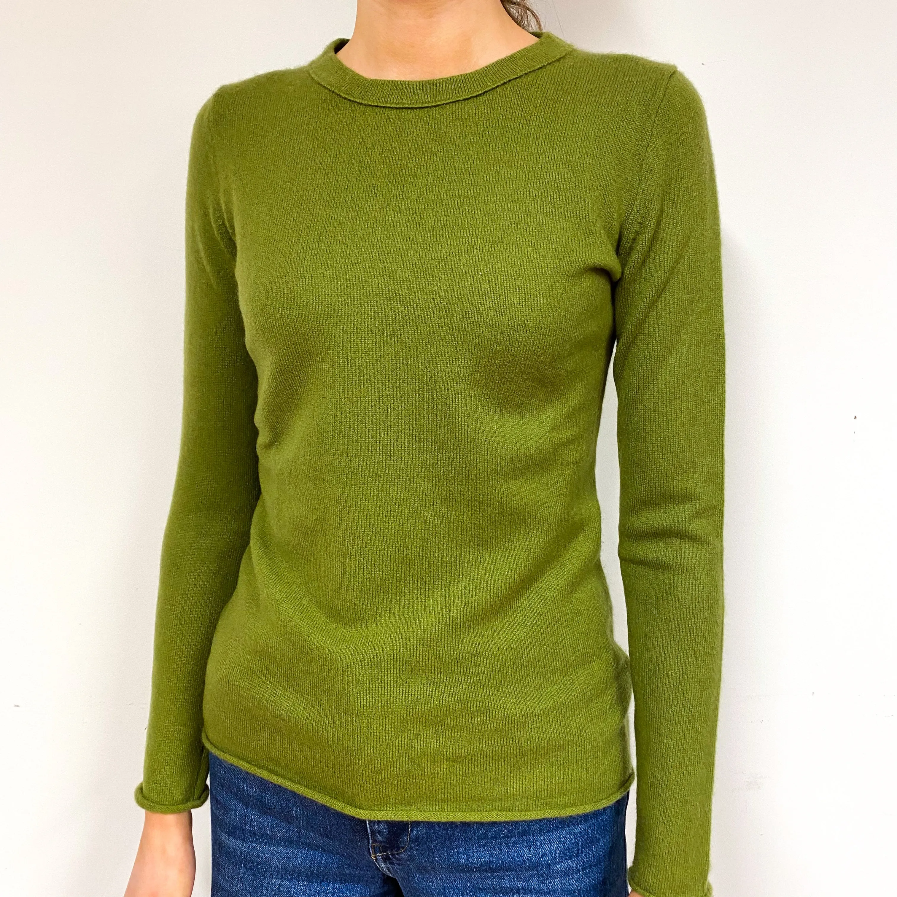 Basil Green Cashmere Crew Neck Jumper Extra Small