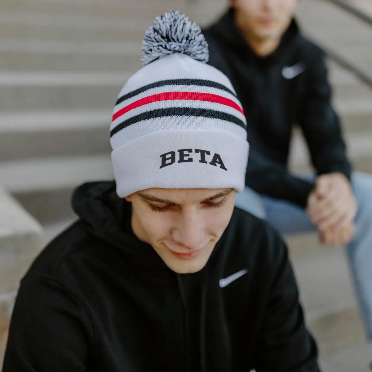 Beta White Hockey Knit Beanie