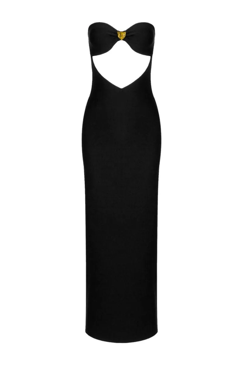 BLACK BOW NECKLINE MAXI DRESS