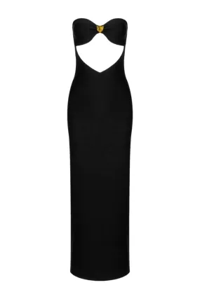 BLACK BOW NECKLINE MAXI DRESS