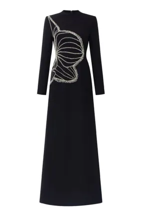 BLACK HIGH NECK ORCHID EMBELLISHED GOWN