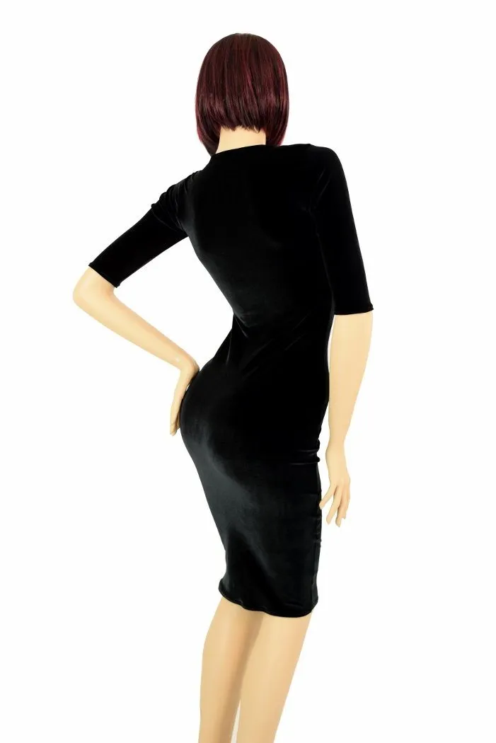 Black Velvet Half Sleeve Wiggle Dress