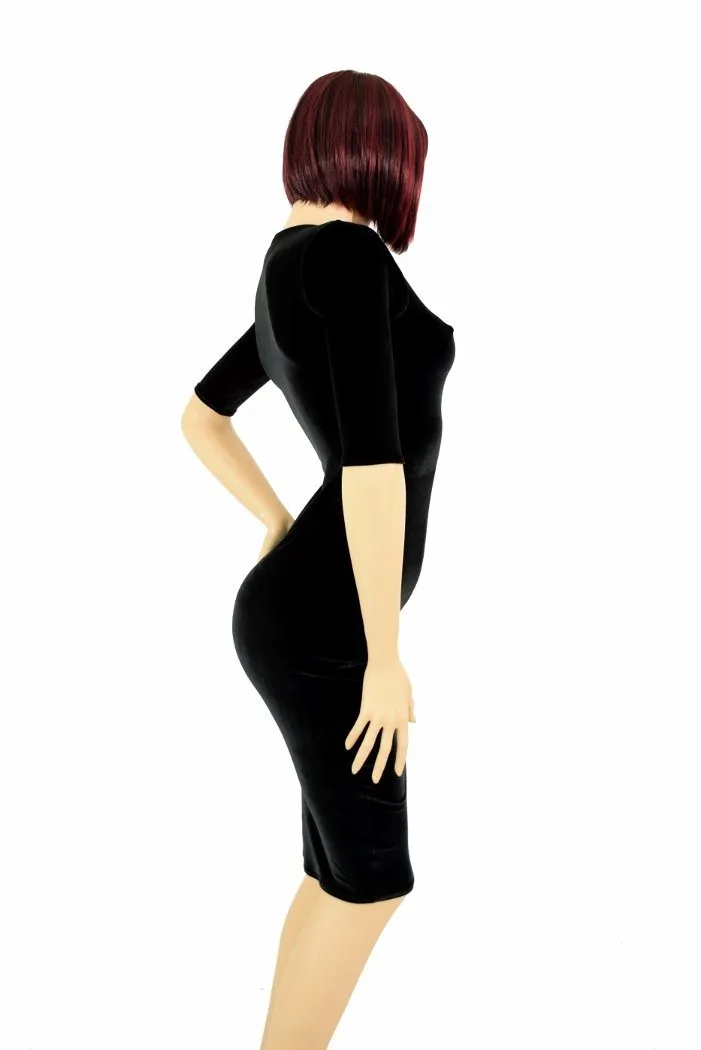 Black Velvet Half Sleeve Wiggle Dress