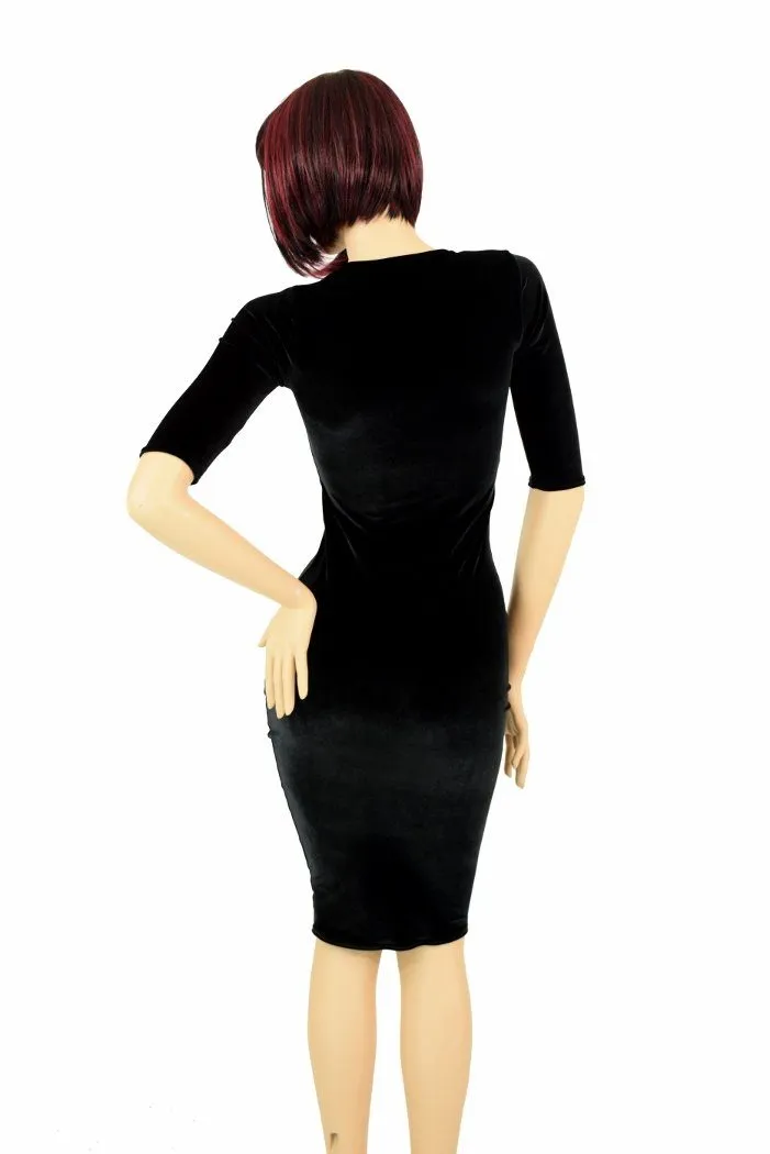 Black Velvet Half Sleeve Wiggle Dress