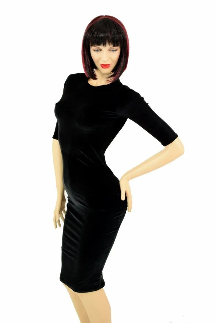 Black Velvet Half Sleeve Wiggle Dress