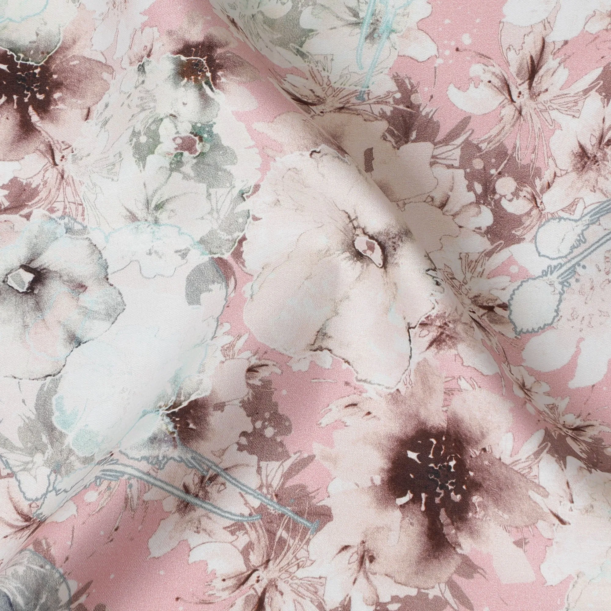 Blush Pink Floral Cotton Satin Fabric, 110 cm Width-20056