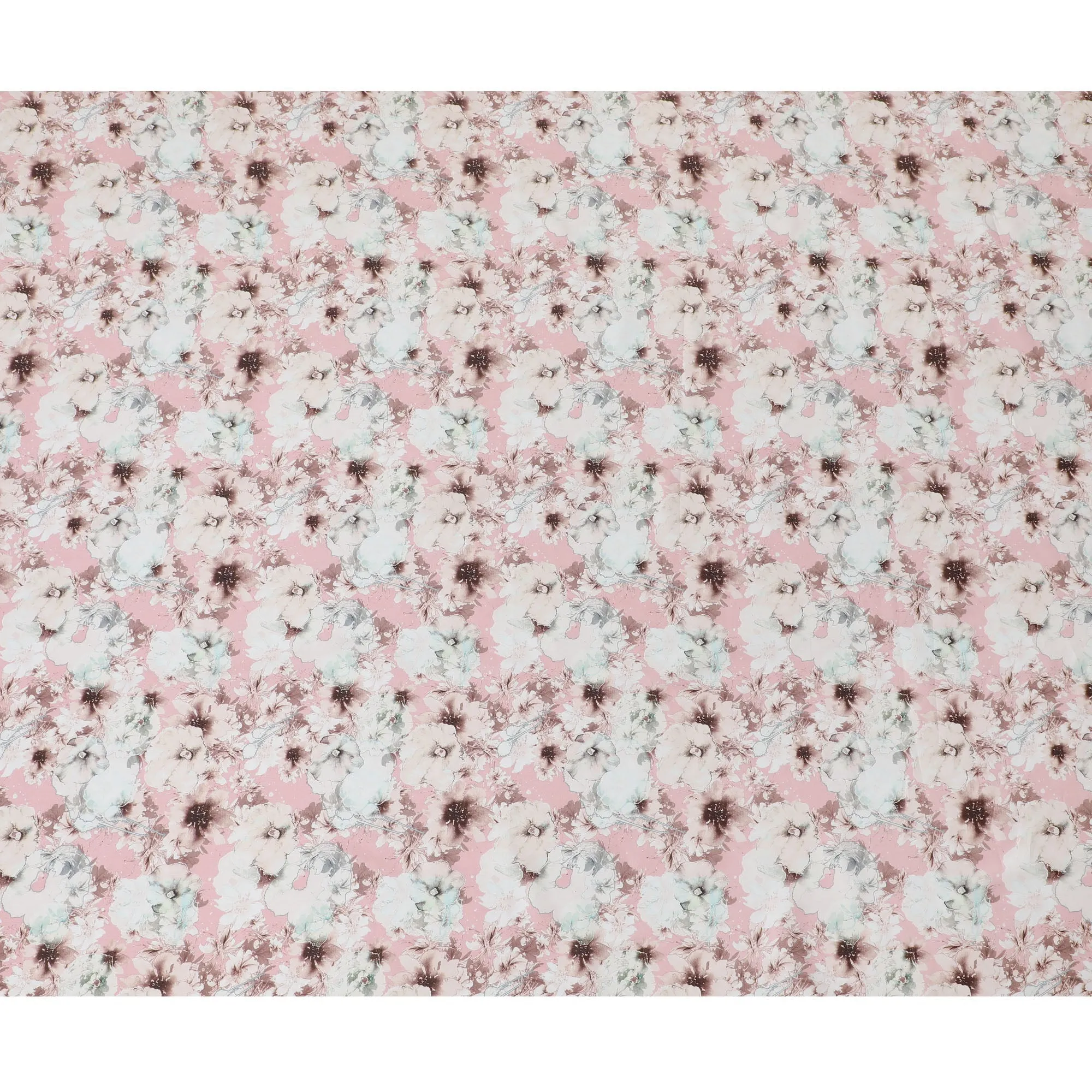 Blush Pink Floral Cotton Satin Fabric, 110 cm Width-20056