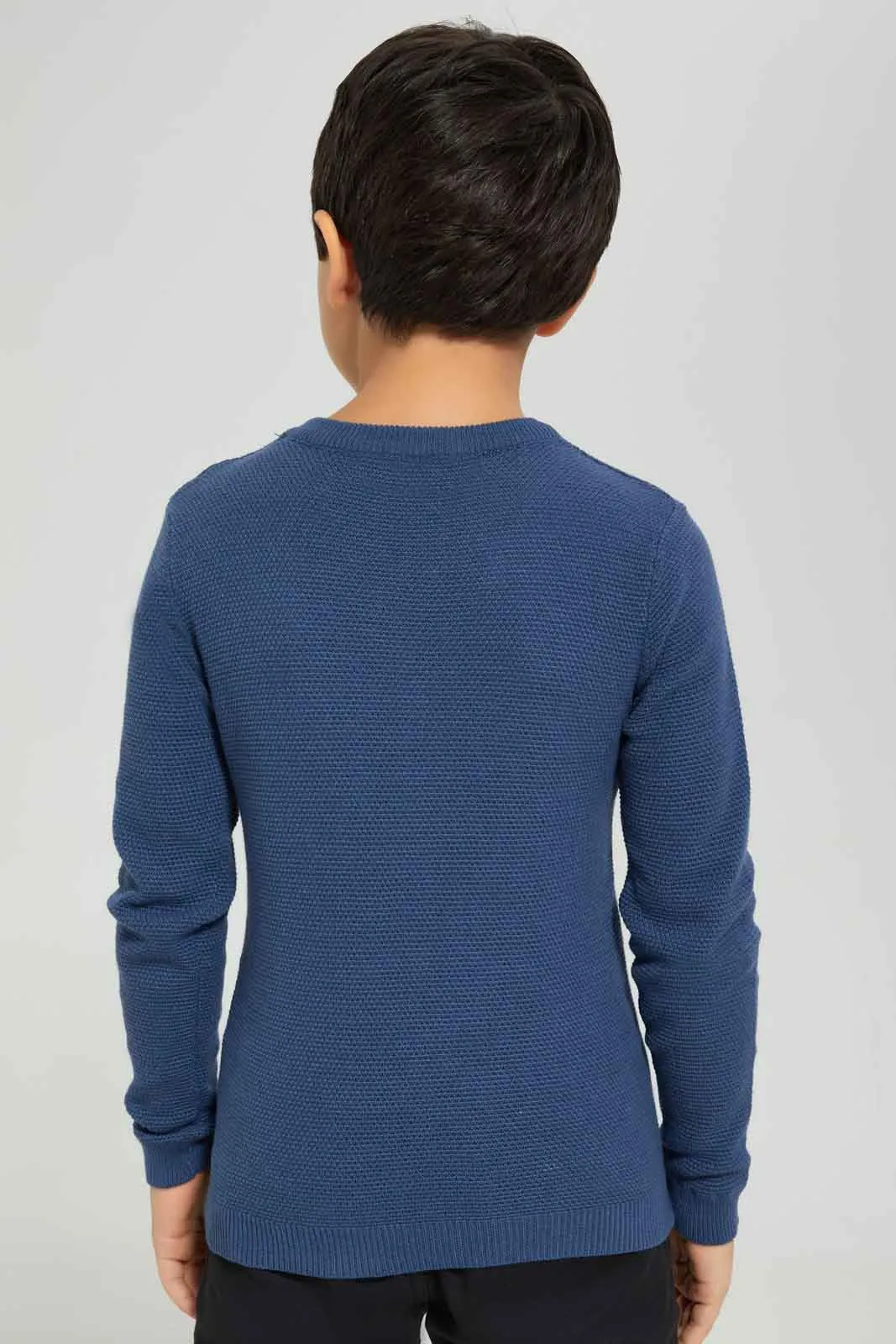 Boys Blue Knitted Crewneck Jumper