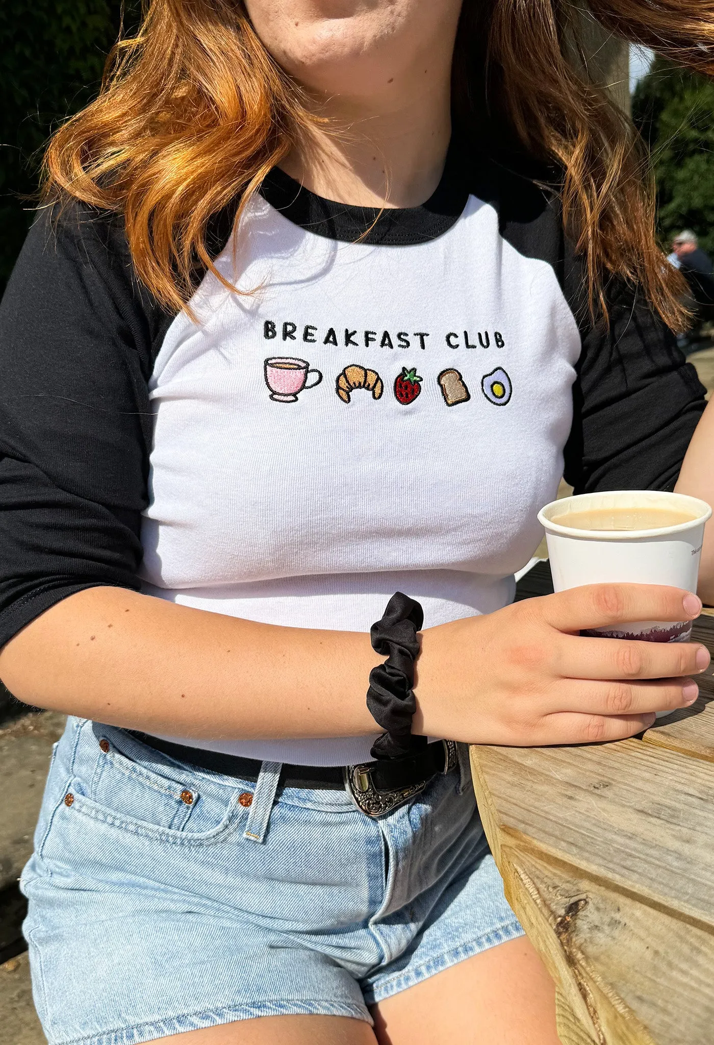 Breakfast Club Embroidered Micro Rib 3/4 Sleeve Tee