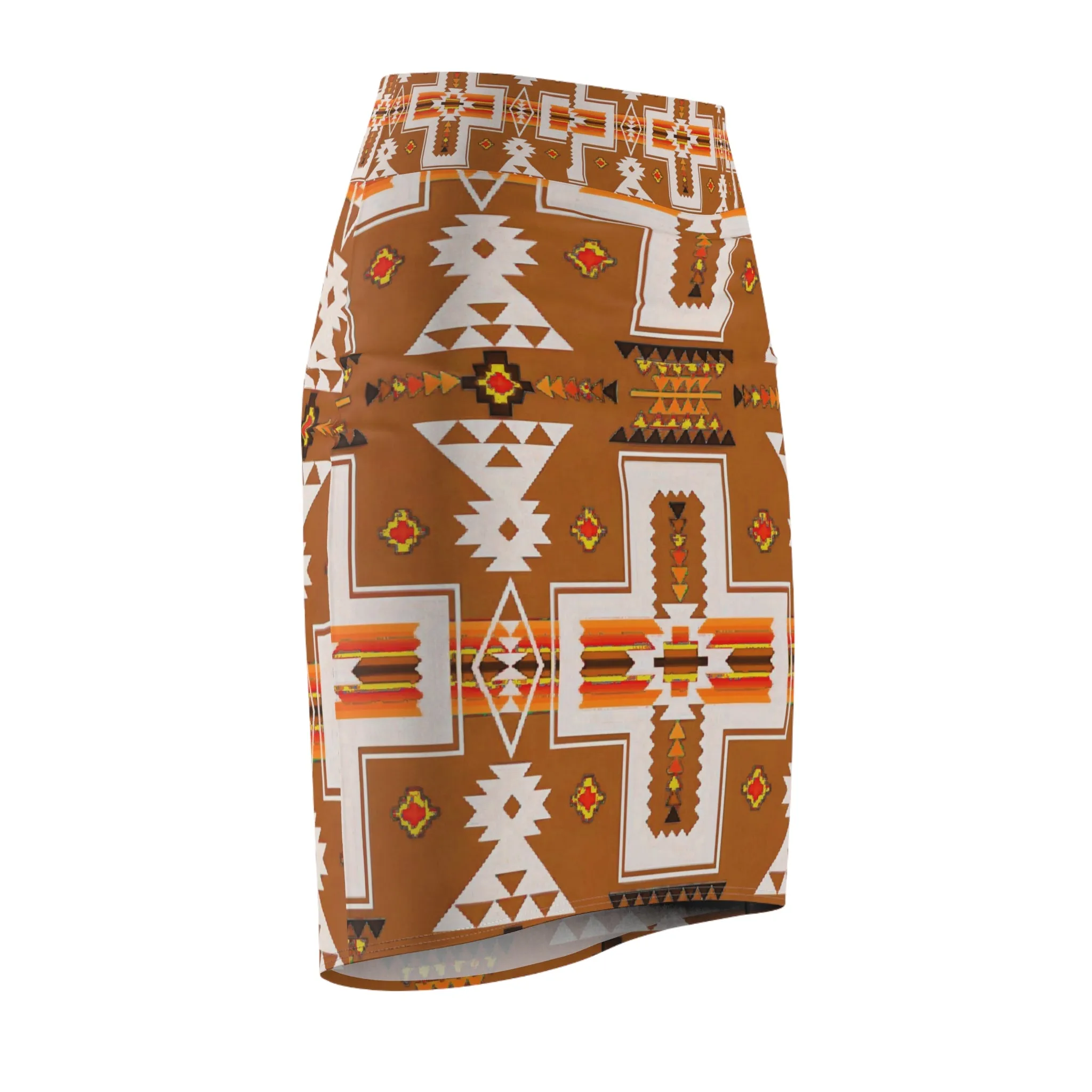 Brown native print Women's Pencil Skirt (AOP)