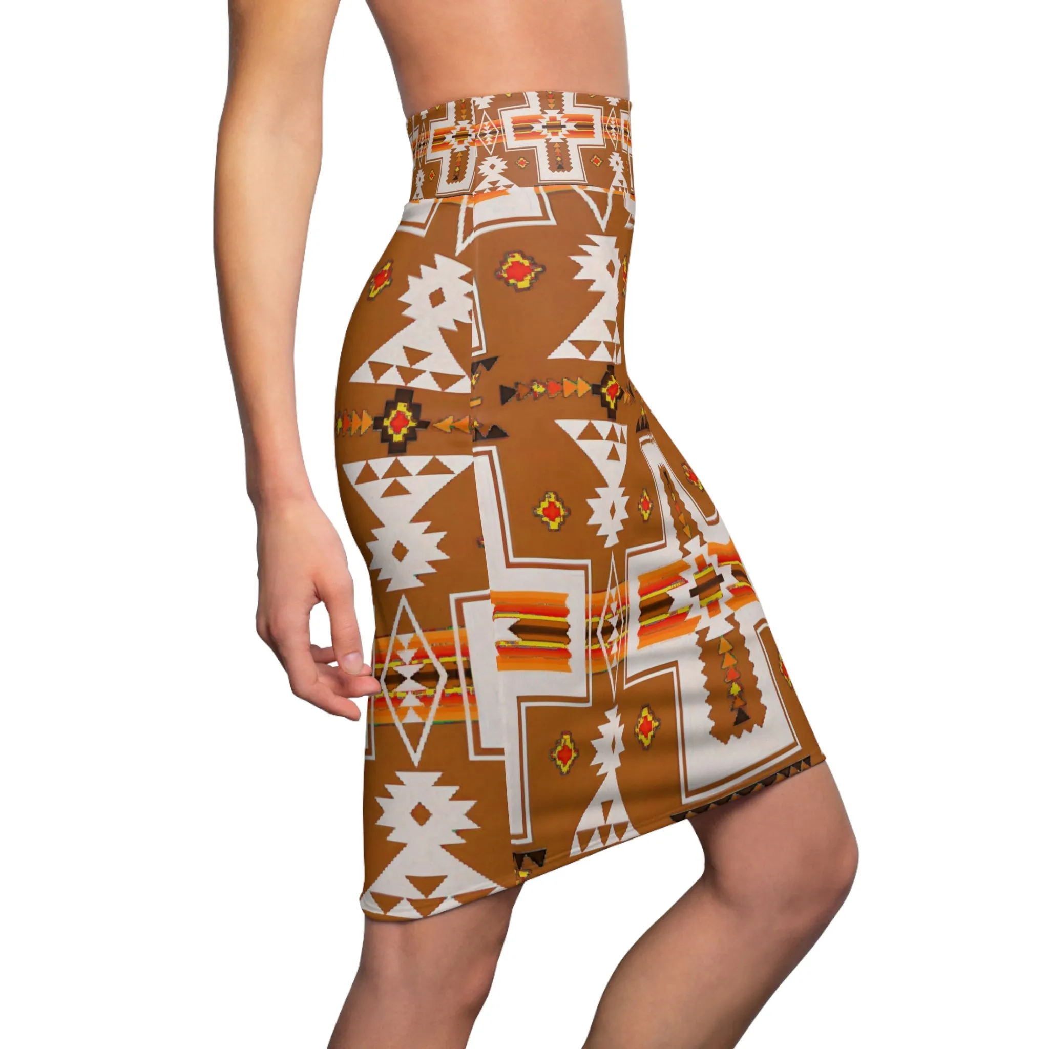 Brown native print Women's Pencil Skirt (AOP)