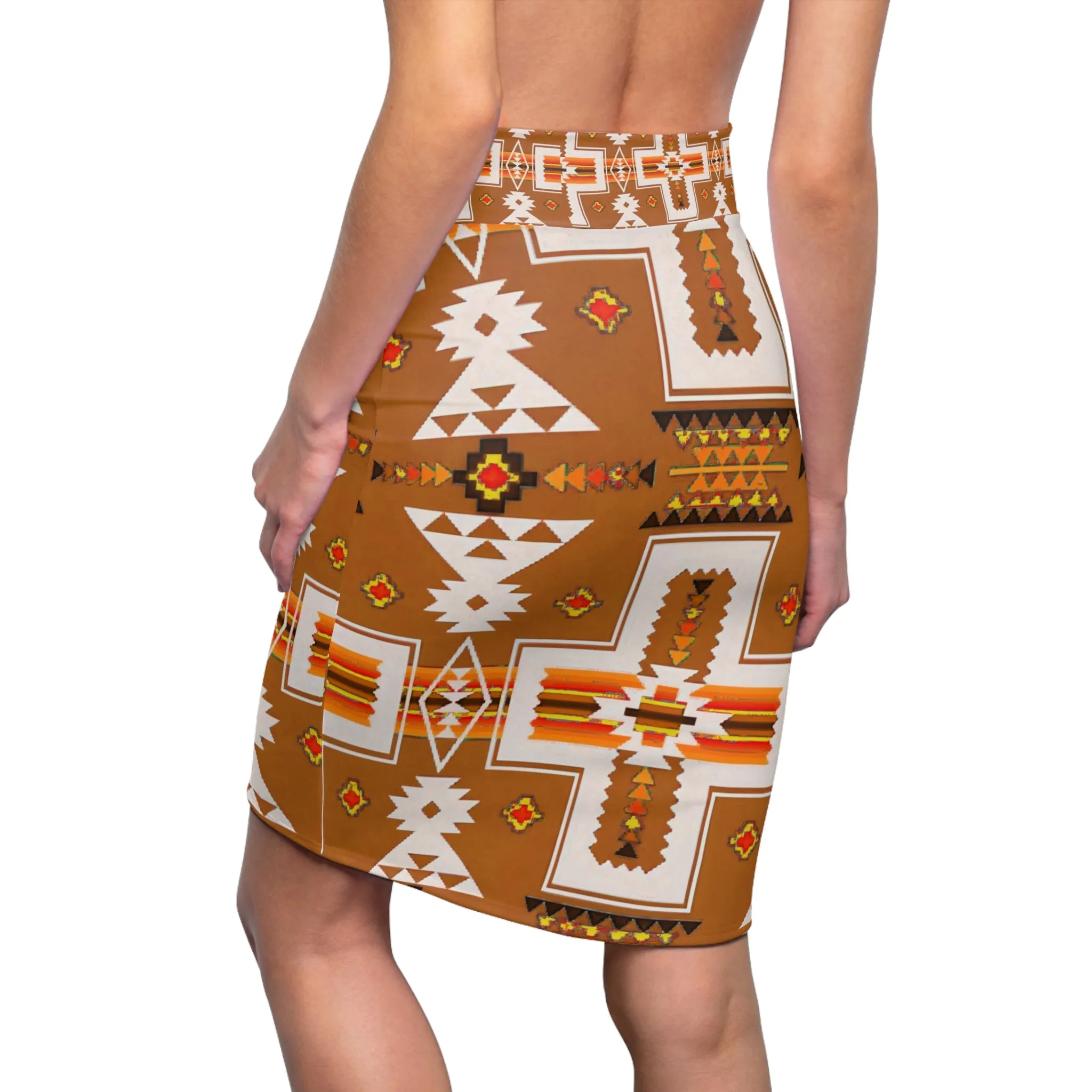 Brown native print Women's Pencil Skirt (AOP)