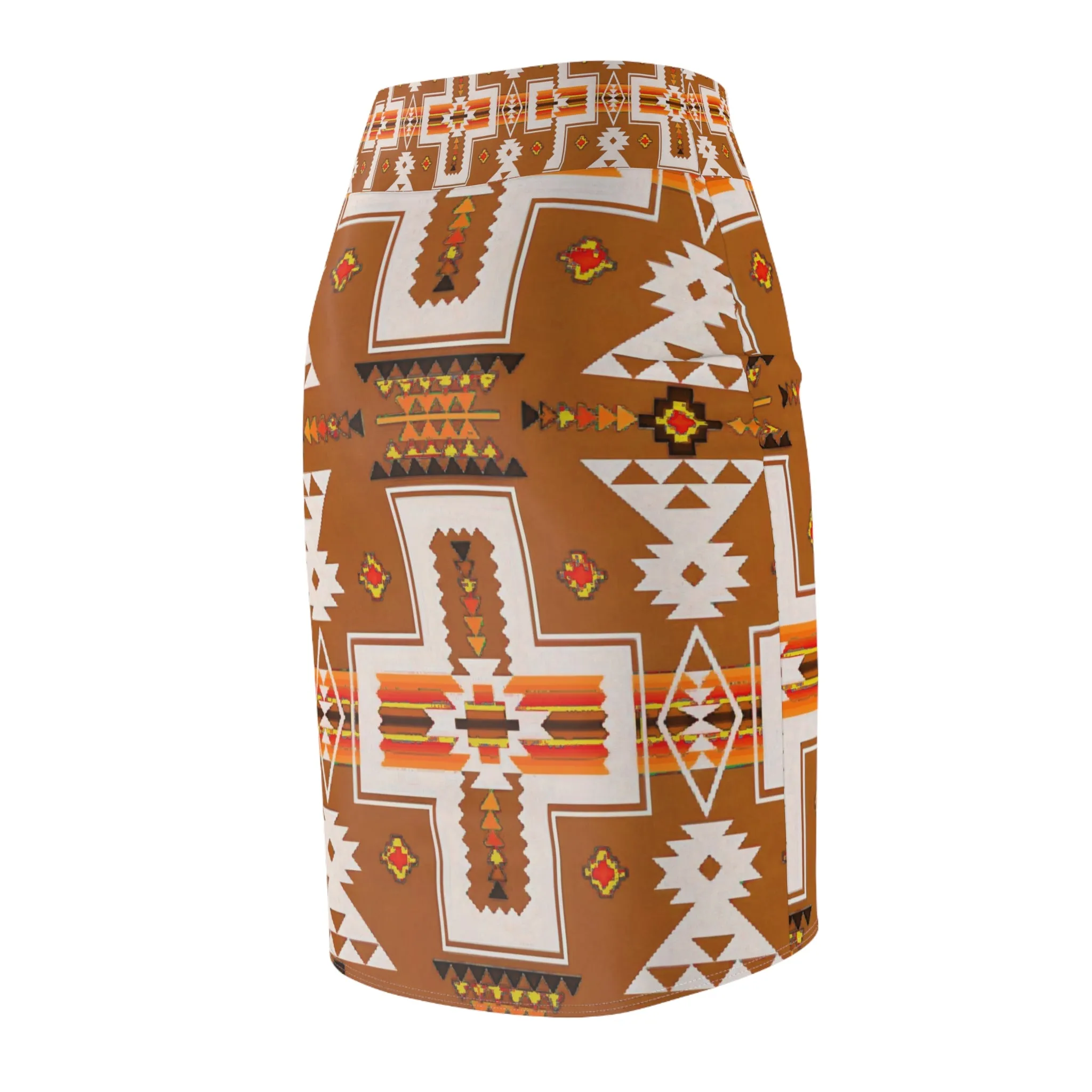 Brown native print Women's Pencil Skirt (AOP)