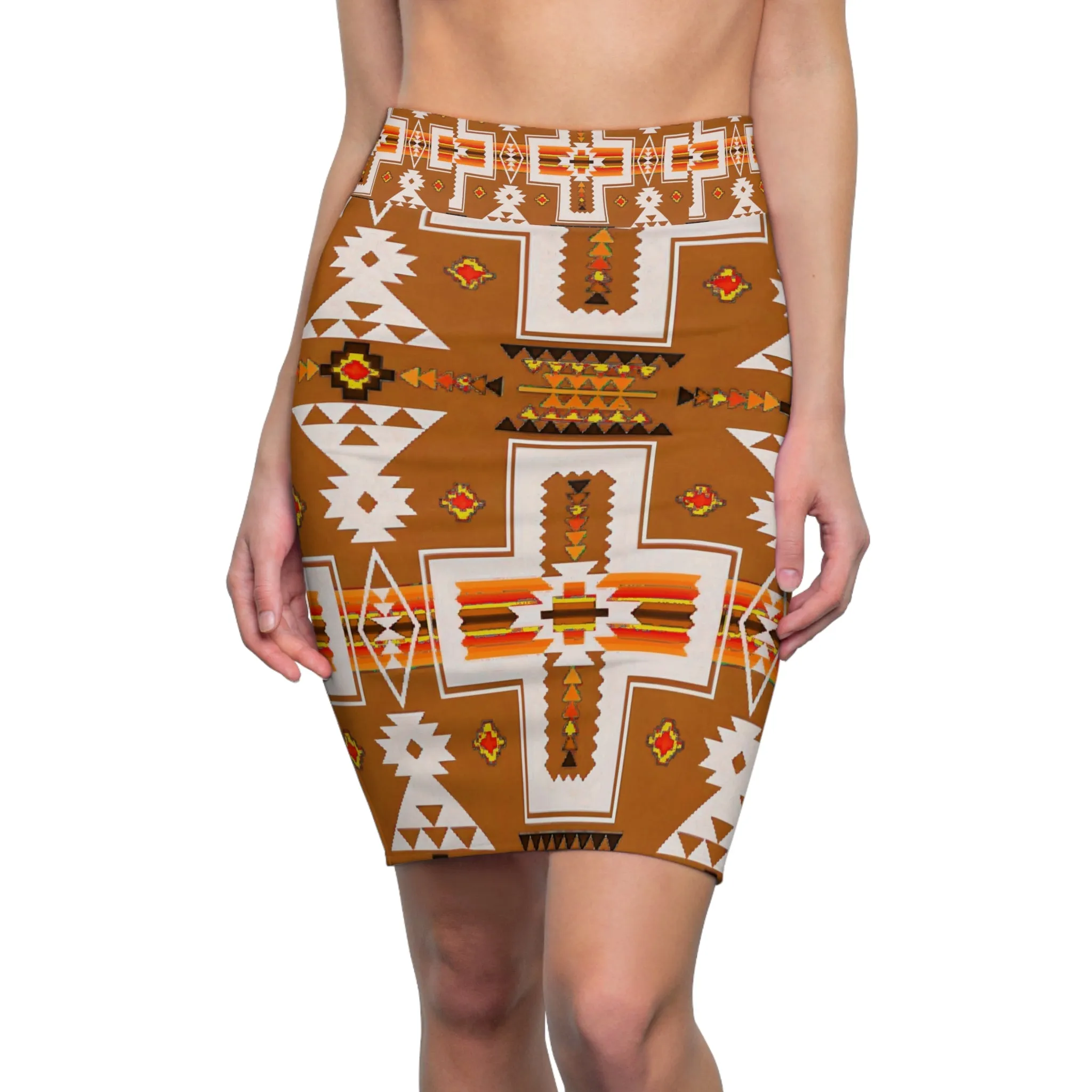 Brown native print Women's Pencil Skirt (AOP)