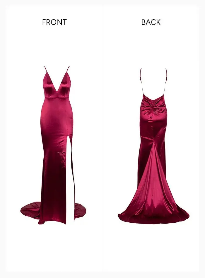 Burgundy Cut Out Sling Open Back Bodycon Long Dress