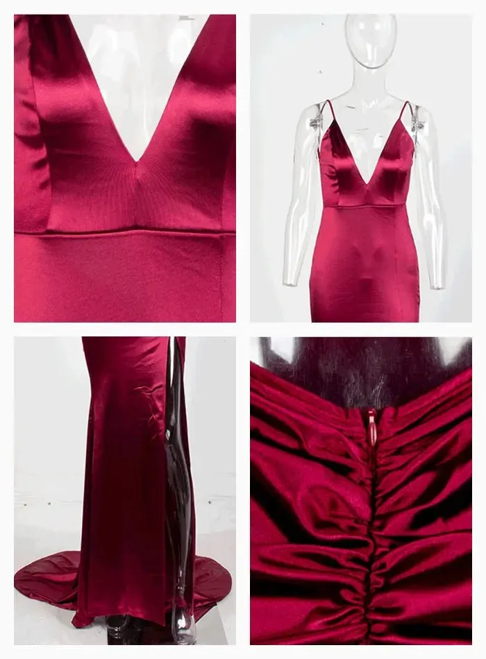 Burgundy Cut Out Sling Open Back Bodycon Long Dress