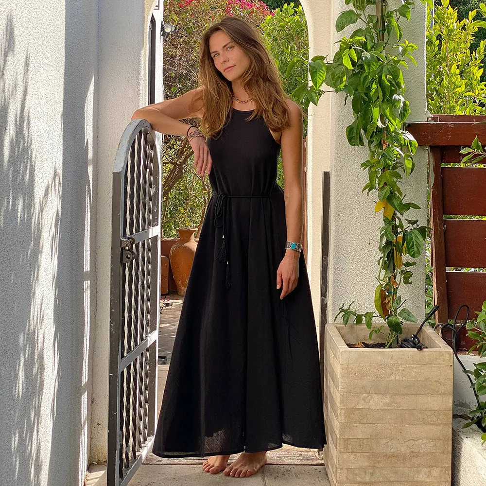 Callie Boho Cotton Maxi Dress Black