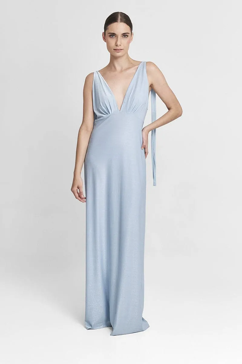 CELESTE LIGHT BLUE V-NECK MAXI DRESS