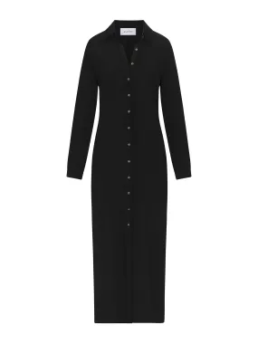 Collared Button-Down maxi shirt dress in textured cupro blend