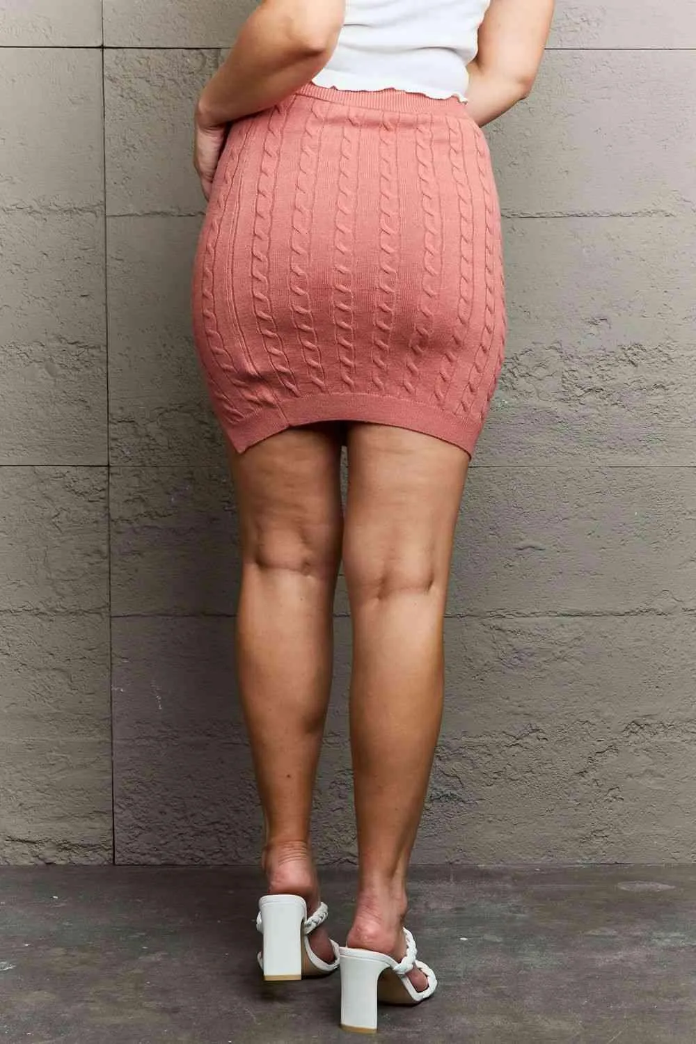 Coral Cable-Knit Sweater Mini Skirt