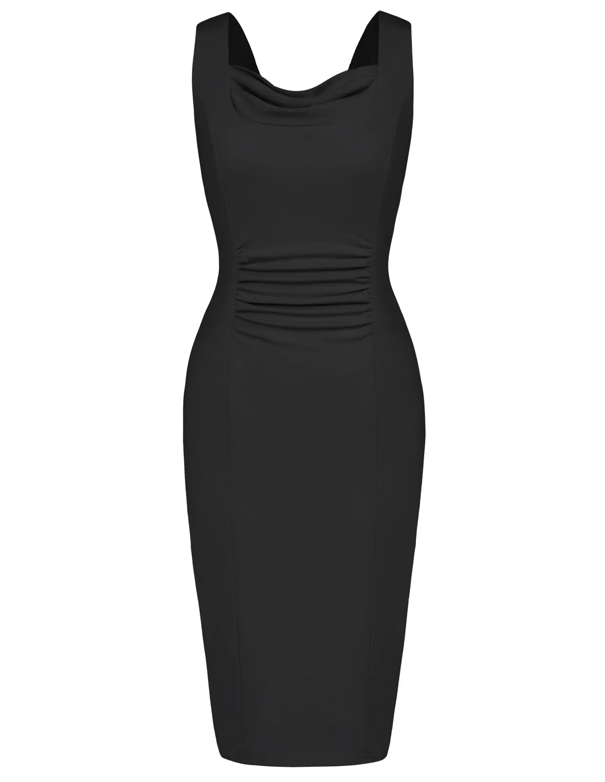 Cowl Neck Ruched Bodycon Dresses Vintage Back Knot Wedding Guest Cocktail Party Formal Dress