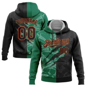 Custom Stitched Graffiti Pattern Black Kelly Green-Orange 3D Scratch Sports Pullover Sweatshirt Hoodie