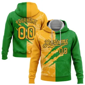 Custom Stitched Graffiti Pattern Gold Grass Green-Black 3D Scratch Sports Pullover Sweatshirt Hoodie