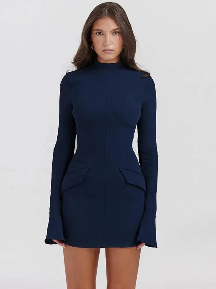 Dark Blue Bodycon Mini Dress: Elegant Autumn/Winter Style