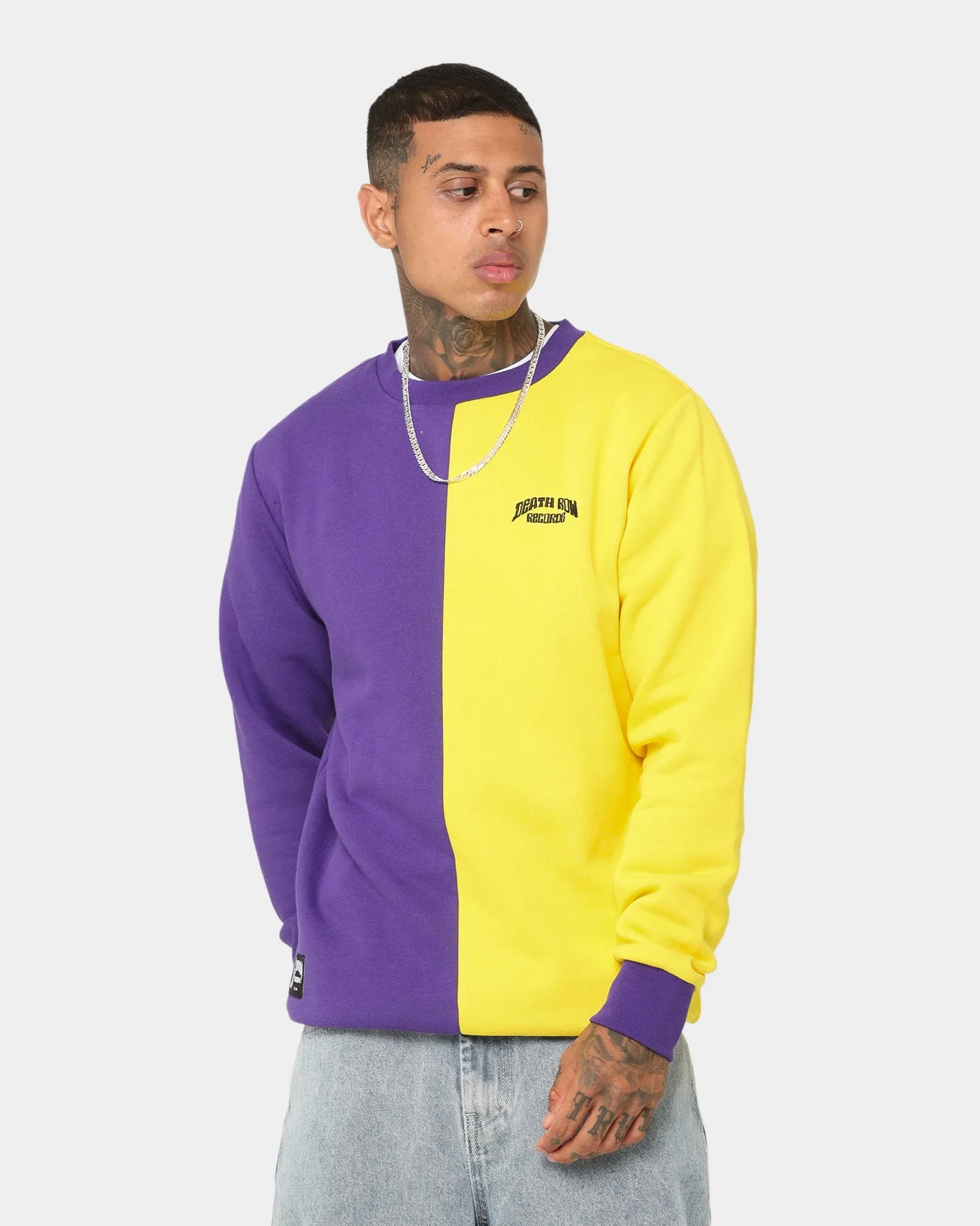 Deathrow Records Half Half Crewneck Purple/Yellow