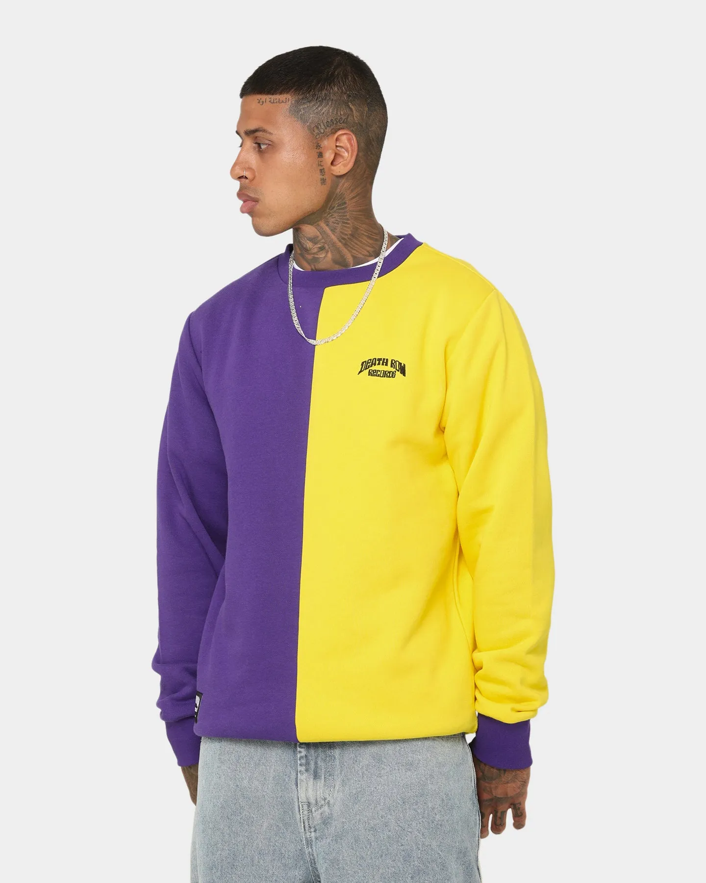 Deathrow Records Half Half Crewneck Purple/Yellow