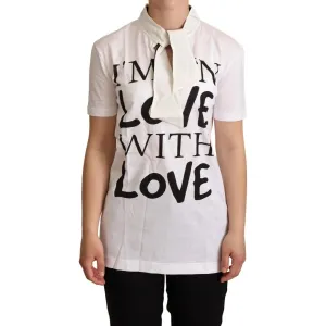 Dolce & Gabbana Chic White Love Motif Silk-Blend Tee