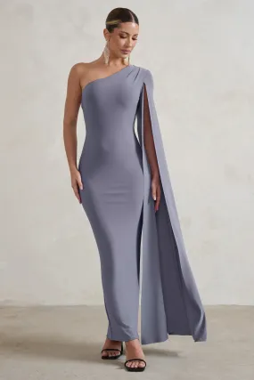 Dominique | Grey One Shoulder Cape Sleeve Bodycon Maxi Dress