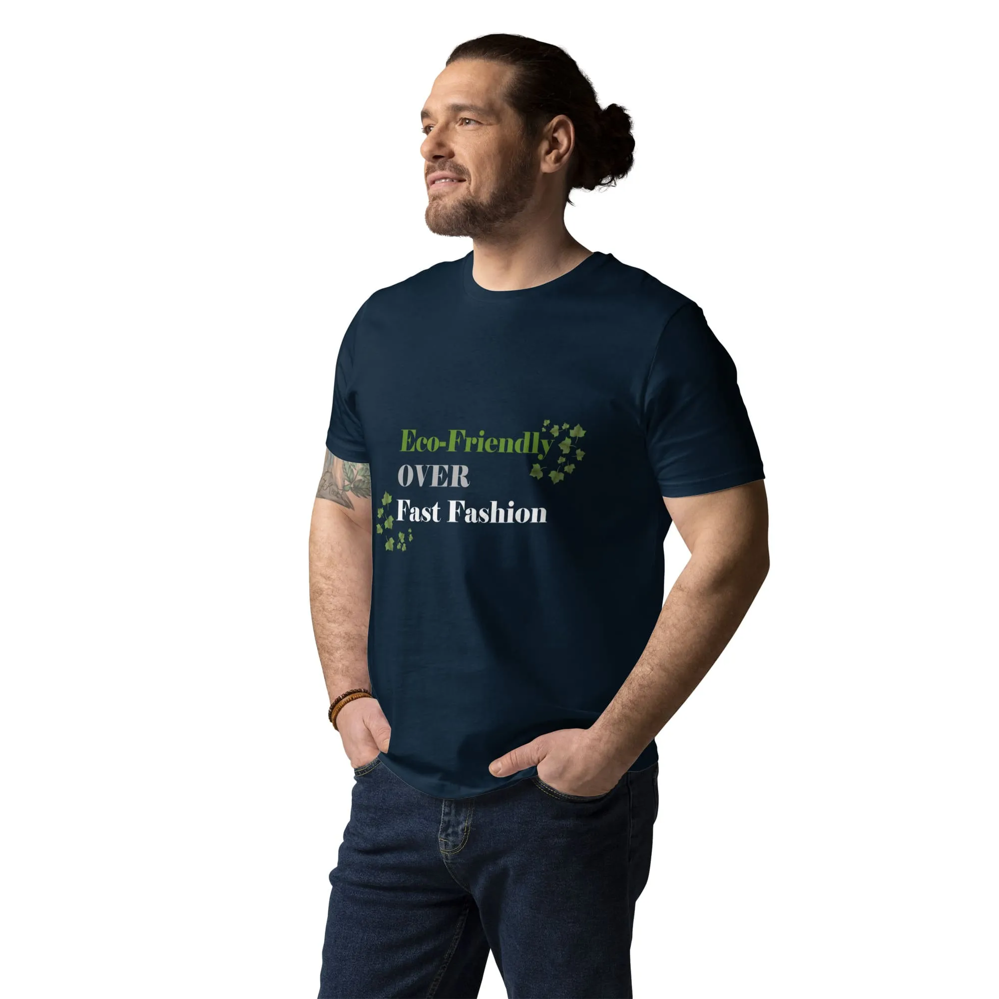 Eco-Friendly Over Fast Fashion Organic Cotton Men's T-Shirt in Navy Blue & Black