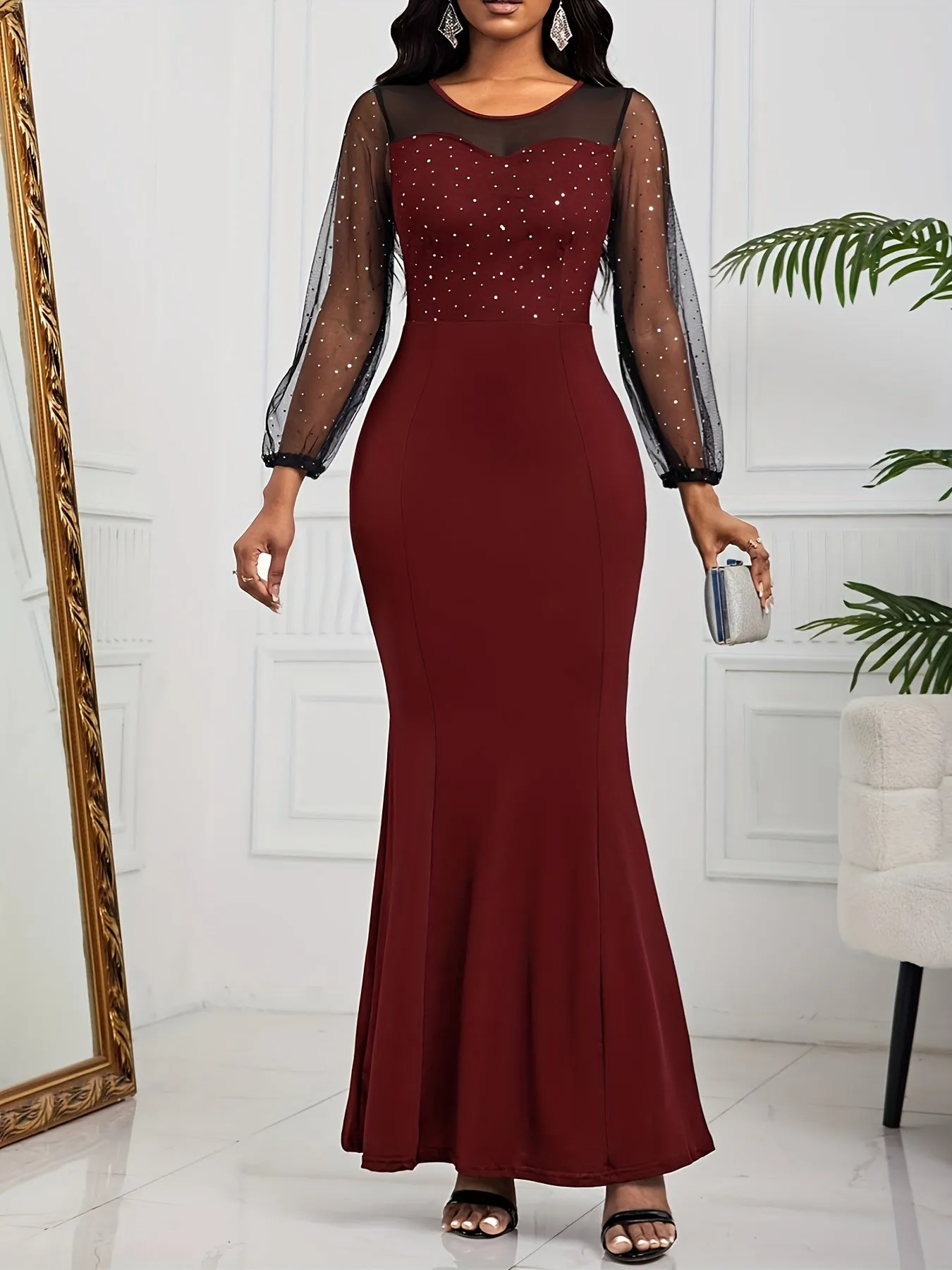 Elegant Mermaid Maxi Dress for Women: Chic, Comfortable & Versatile - Perfect for Any Season, with a Sophisticated Crew Neck and Flattering Bodycon Fit