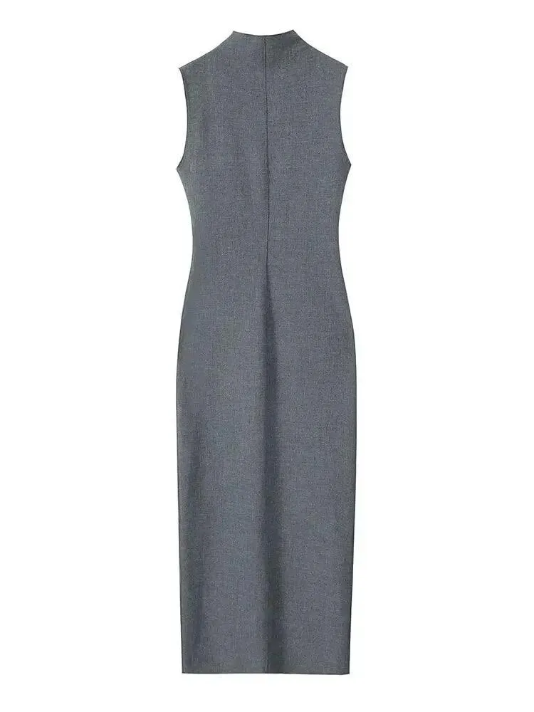 Elegant Pencil Long Dress: Sophisticated Bodycon Maxi in Gray